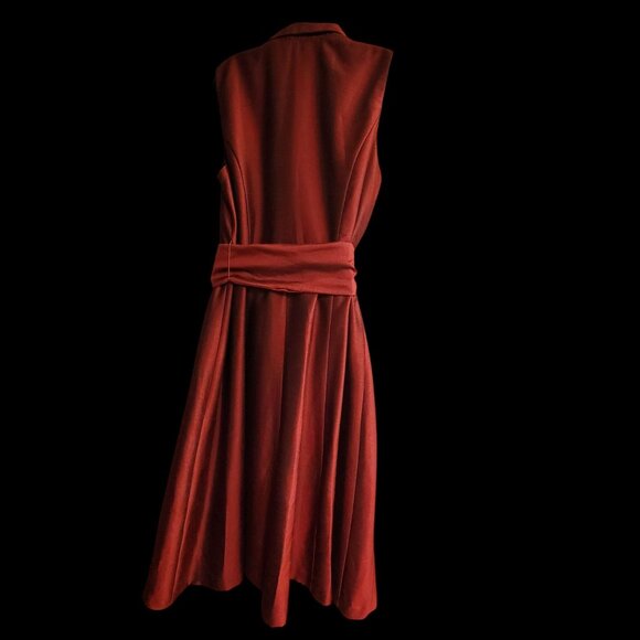 Vintage Sleeveless Button-Up Dress With Pleated Skirt & Collared Neckline In Ric - Picture 11 of 16